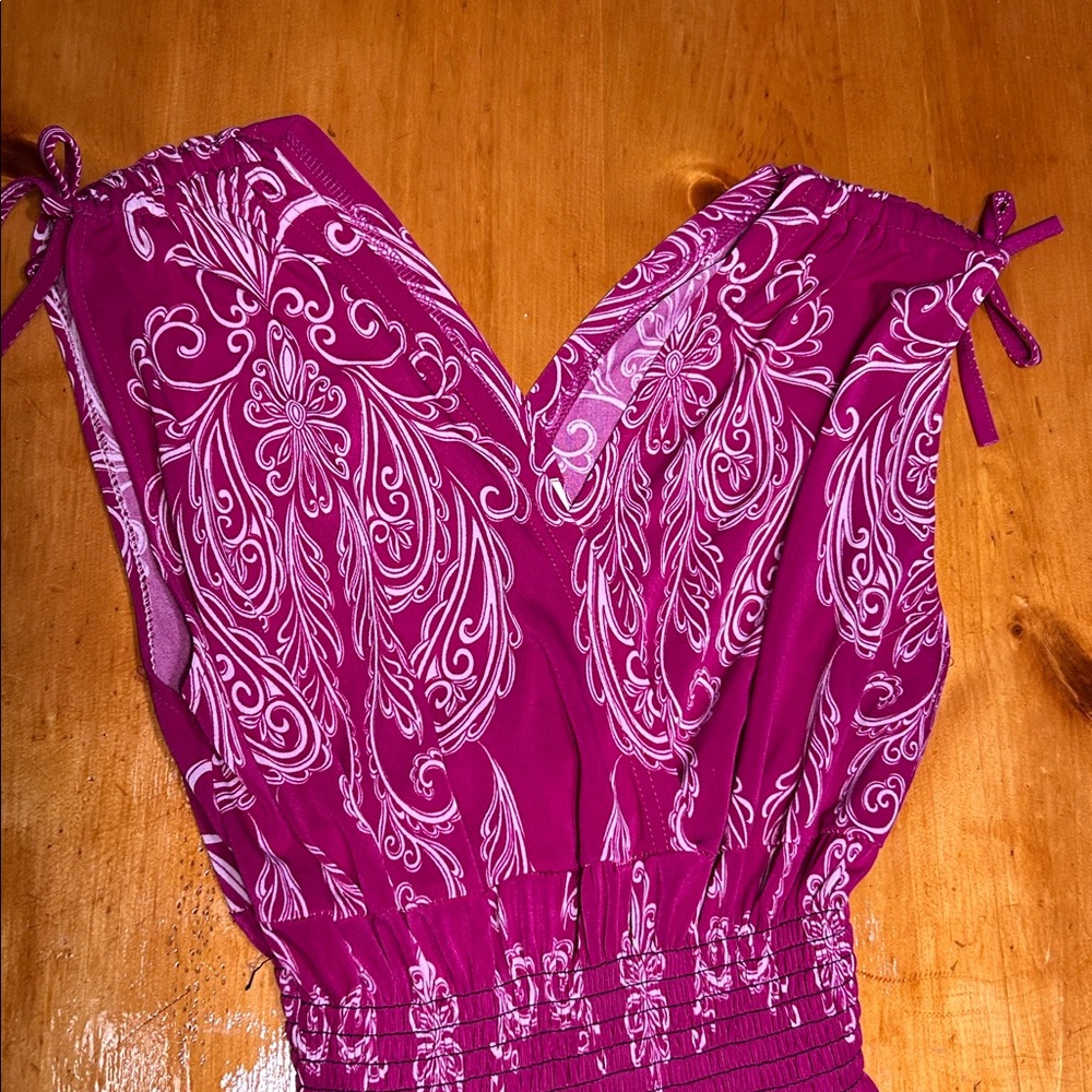 Jon & Anna Magenta Abstract Paisley Floral Print Smocked Maxi Dress Boho Summer - Picture 4 of 8